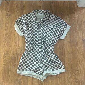 Checkered Brown and White Romper